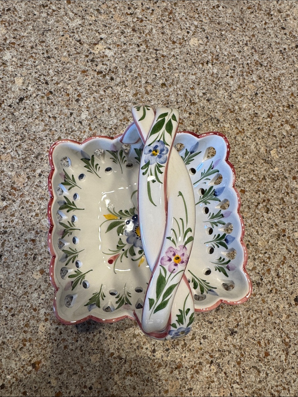 Vintage RCCL Hand Painted Porcelain Floral Basket Bowl Braided Handle Portugal - Picture 4 of 6